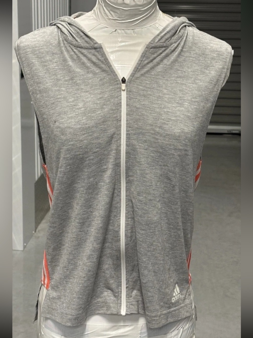 Adidas Athleisure Hooded Full Zip Tank Top Best Heather Gray Orange Woman’s SZ.S